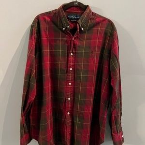 Ralph Lauren Red Brown Plaid Button Down Long Sleeve Flannel XL